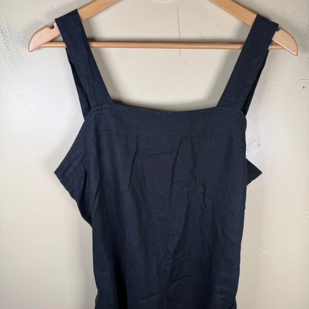 NWT Quince European Linen Square Neck Jumpsuit Womens S Black Tie Waist Wide Leg
